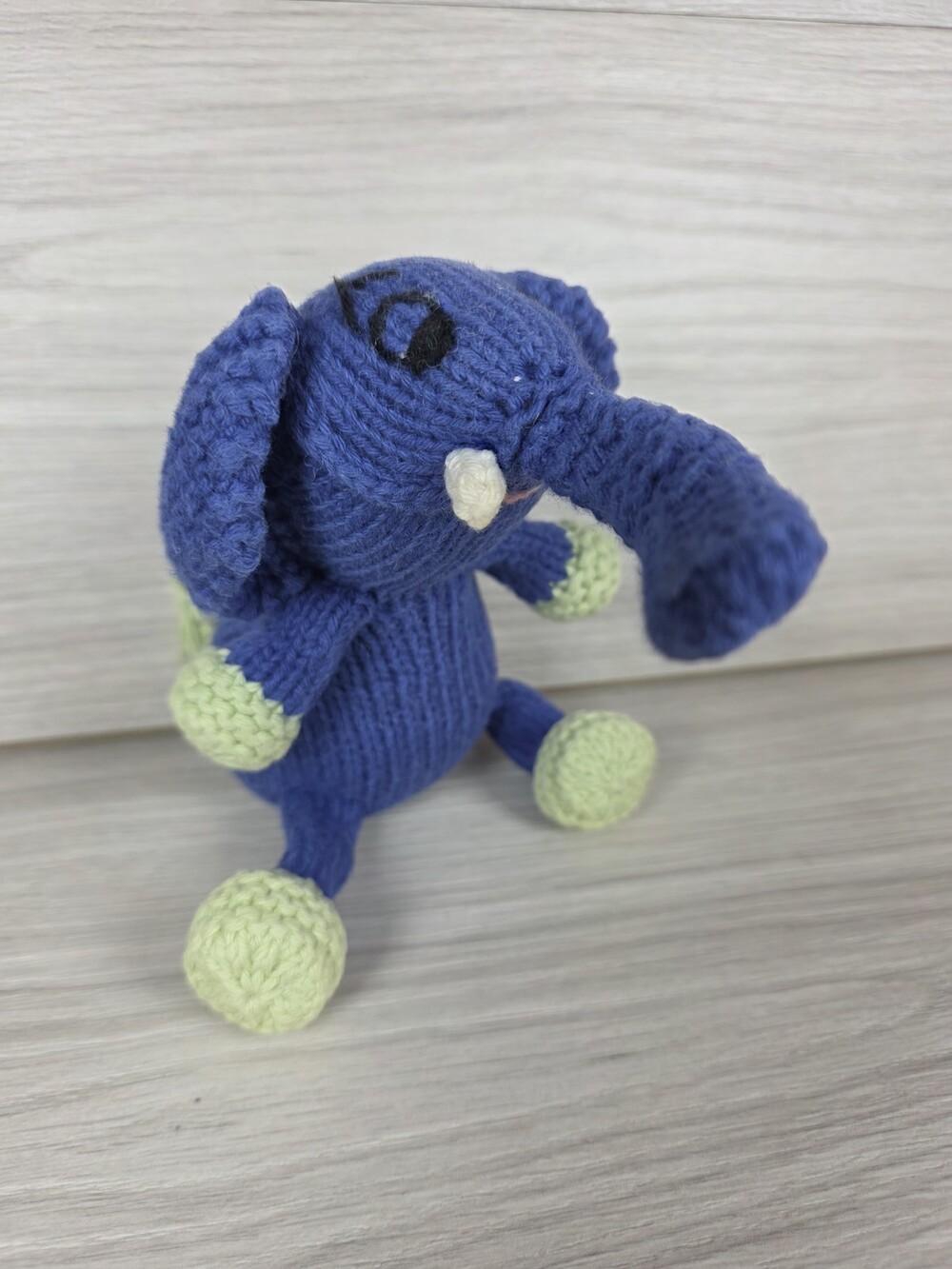 Knit Elephant Plush Blue Green Handmade Soft Sculpture SU47